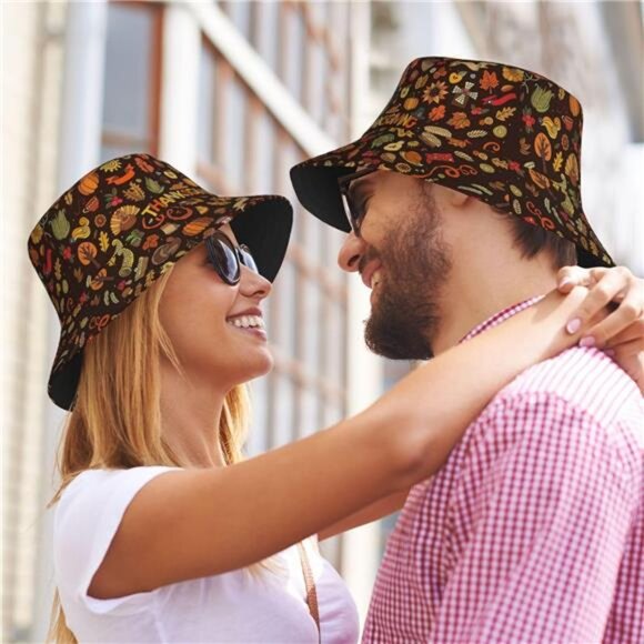 Thanksgiving Pattern Halloween Pumpkins Bucket Hats Packable Summer Outdoor Cap - Picture 5 of 8